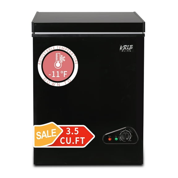 Krib B 3.5 Cu.Ft Chest Freezer with 7 Gears Temperature Adjustment, Deep Compact Freezer with a Removable Basket, Suitable for Kitchen, Garage, Basement, Black