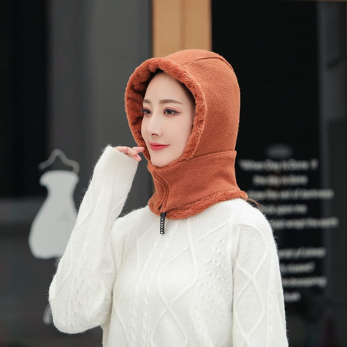 YooGuoGuo Women Balaclava Visor One-Piece Skull Beanie Hat Neck Circle Scarf Ski Snow Winter Knit Fleece Cap Cold Weather