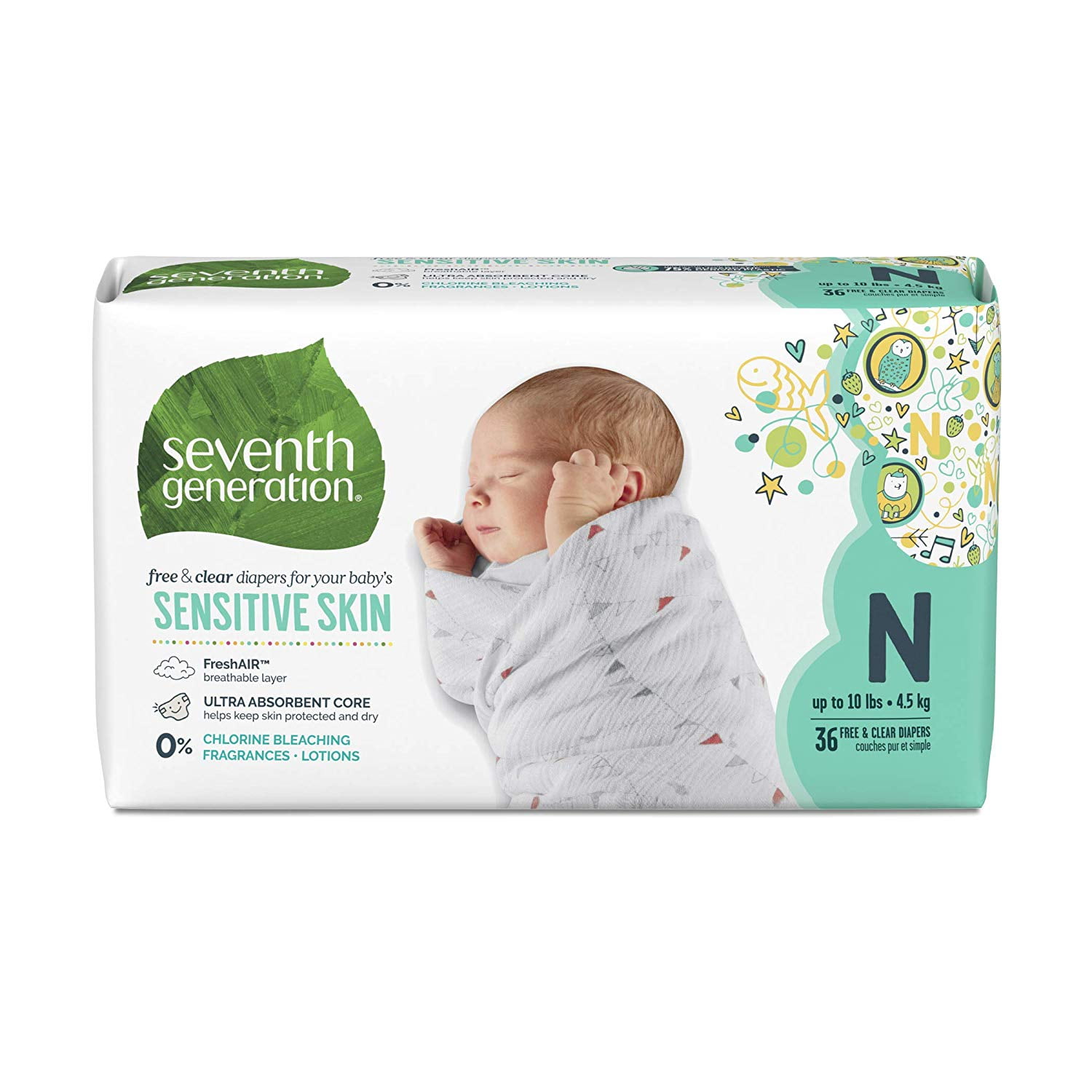 Free & Clear Sensitive Skin Newborn 36 count Seventh Generation Baby Diapers 
