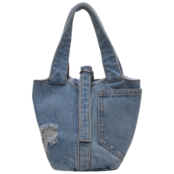 BRIGHTFUFU Bolso de mezclilla para mujer Bolso de mezclilla portátil Bolso de mezclilla de estilo casual Monedero de mezclilla vintage