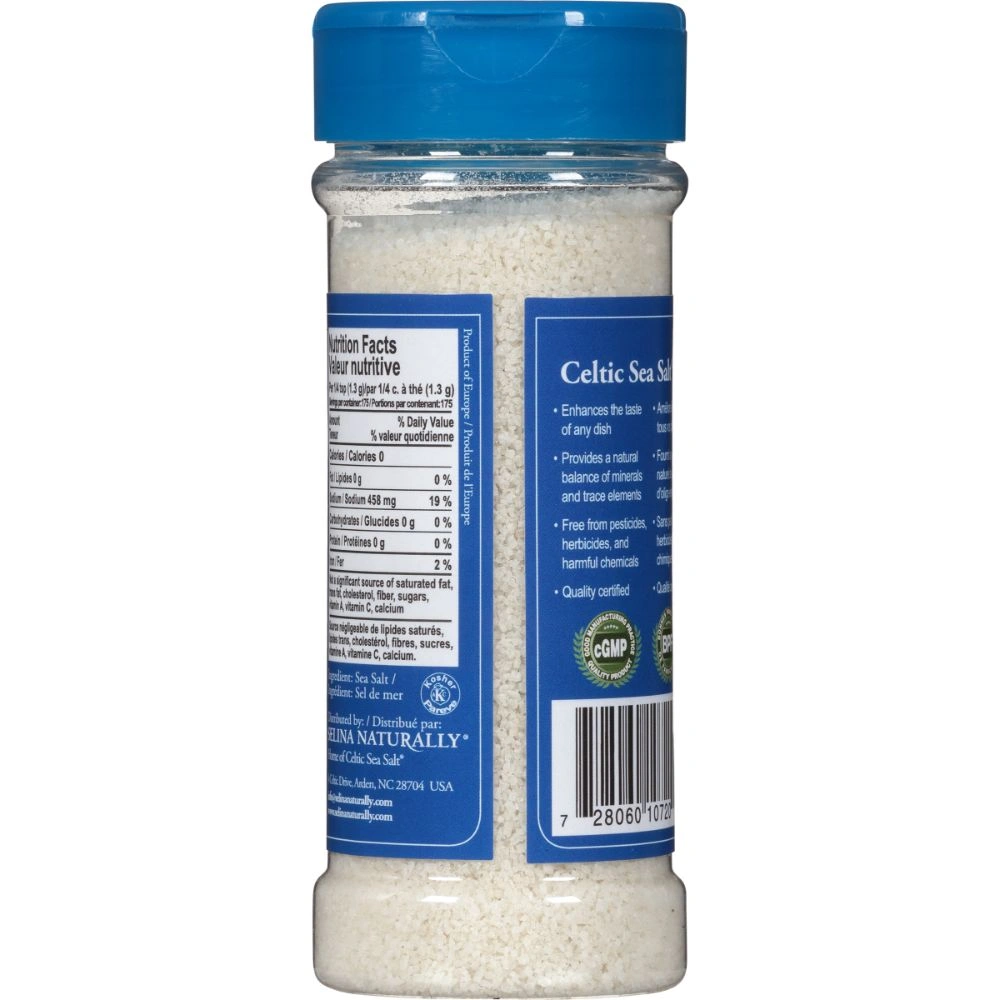 Pack of 6, Celtic Fine Ground Sea Salt Shaker, 8 oz