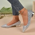thumbnail image 4 of Dakaela Rhinestones Flats for Womens Closed Pointed Toe Chunky Low Heels Ballet Flat Comfortable Dressy Work Slip On Casual Shoes Size 7,Silver, 4 of 9