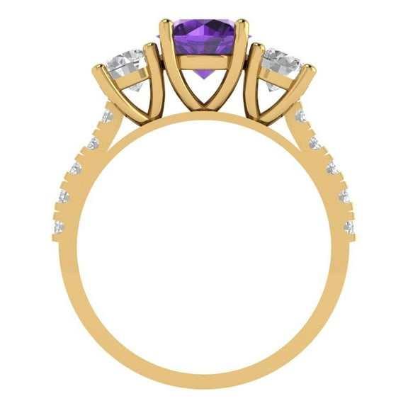 1.97 ct Round Cut Natural Amethyst Three-Stone Engagement Ring for Women in 18K Yellow Gold