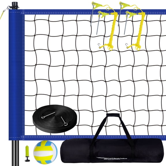 KFFKFF 32ft X 3ft Volleyball and Badminton Set, 2-in-1 Adjustable Height Outdoors Portable Volleyball Net Kit, with Ball, Pump, Steel Poles and Carry Bag, Durable Volleyball Net for Beach, Lawn