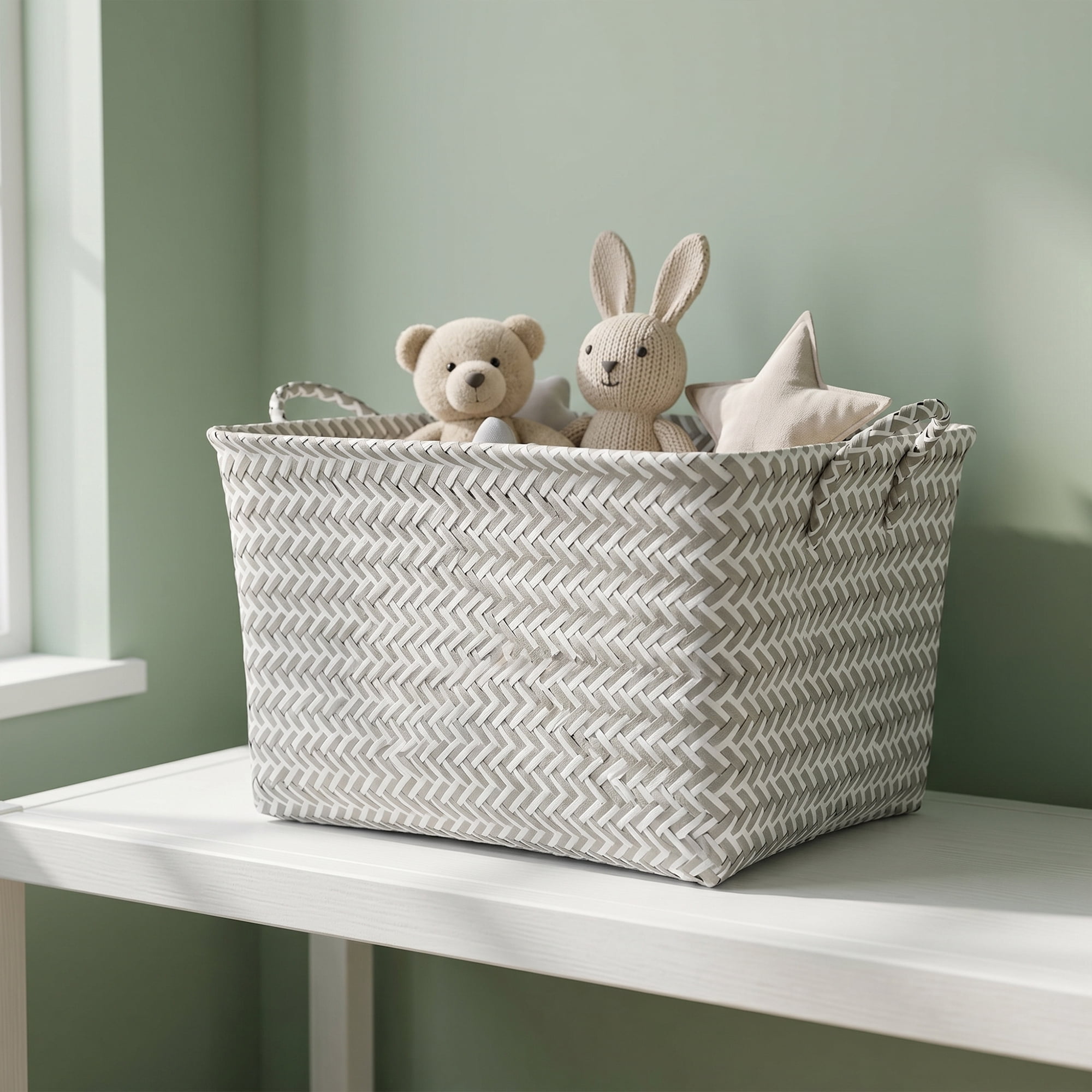Unique Bargains Wicker Shelf Closet Storage Bin for Blankets Gray 17.7" x 13.8" x 9.8"