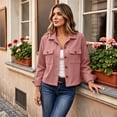 thumbnail image 6 of Women's Corduroy Cropped Shacket Long Sleeve Button Down Jacket With Chest Pockets Casual Lightweight Outerwear For Fall Winter M, 6 of 6