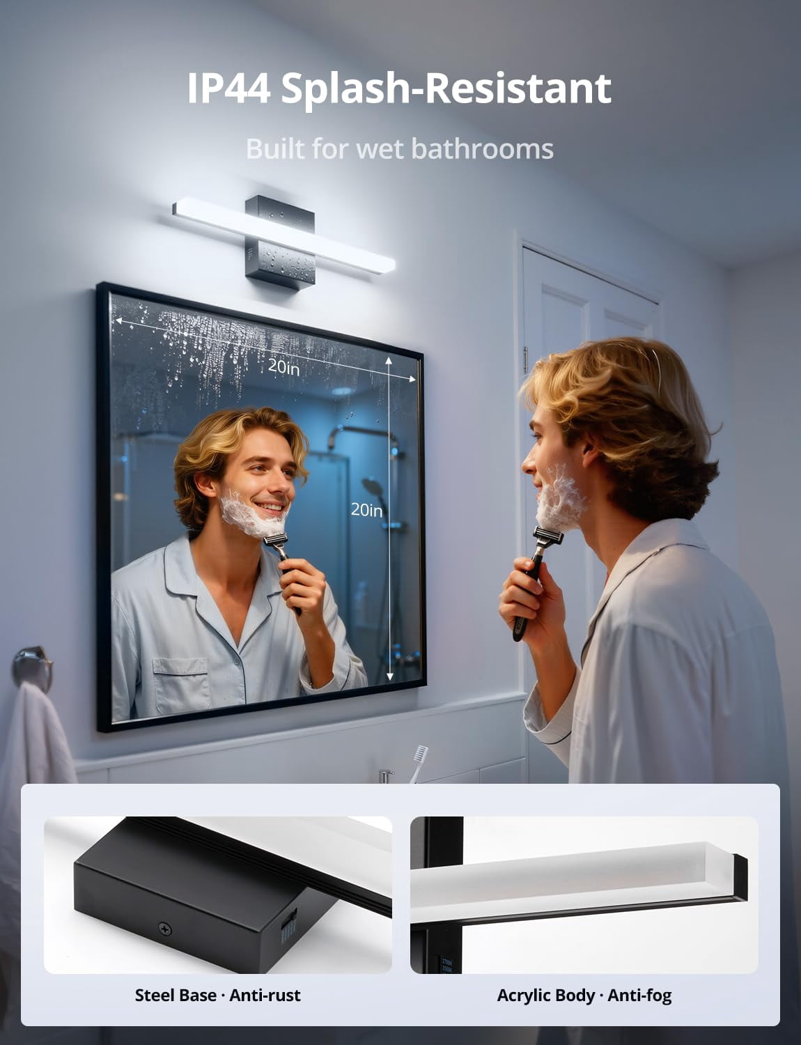 Modern Bathroom Light Fixtures Above Mirror Small Vanity Lighting Bar 16inch  5 Color Adjustable Black Simple Slim Led Wall Sconce Ip44 Rustproof Bright 10w 880lm For Bath Restroom Makeup