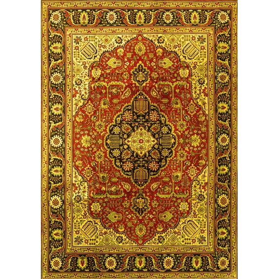 Ahgly Company Indoor Rectangle Medallion Yellow Traditional Area Rugs, 6' x 9'