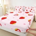 thumbnail image 3 of Homewish Cartoon Strawberry Fruit Bed Sheets, Romantic Love Heart King Sheets, Girly Pink Cartoon Sheet Set, Breathable Home Decor, 4pcs, 3 of 7