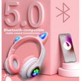 thumbnail image 2 of Auriculares inalámbricos con orejas de gato, color rosa, con Bluetooth, estéreo, plegables, con micrófono, regalo musical para niñas y niños, color negro B39C, 2 of 5
