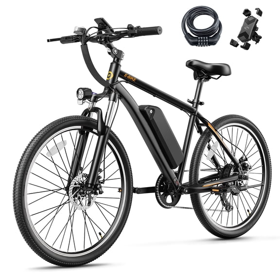 YareYi EB5 350W Rated Electric Bike for Adults, 26" Tire ebike with Removable Battery, 40-Mile Range, 20 MPH, 7-Speed and Front Fork Suspension Electric Mountain Bike, Black