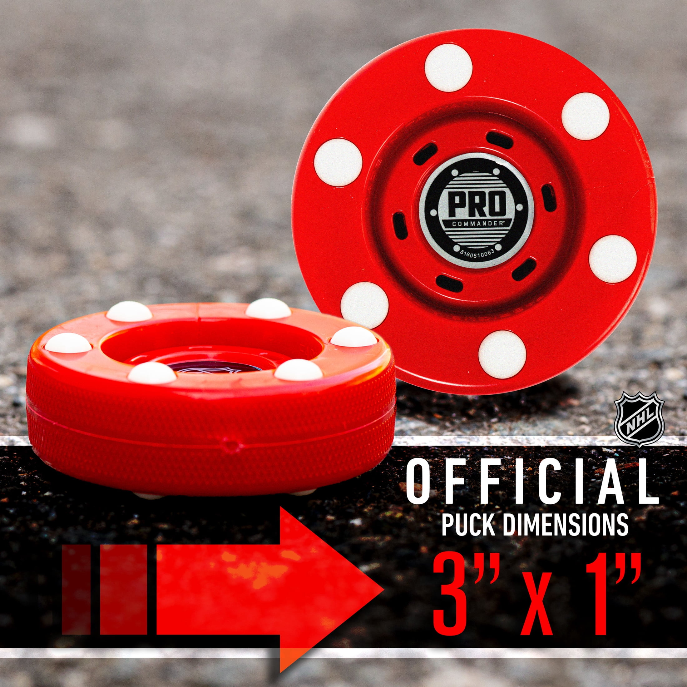 Franklin Sports NHL Street Roller Hockey Pucks - Pro Commander Outdoor Puck for Practice + Training - Red