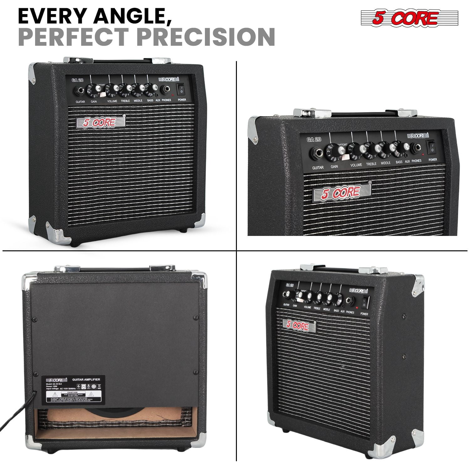 Guitar Amp 20W Electric Portable Mini Amplifier w Built in 6.5" Speaker Aux Headphone Jack