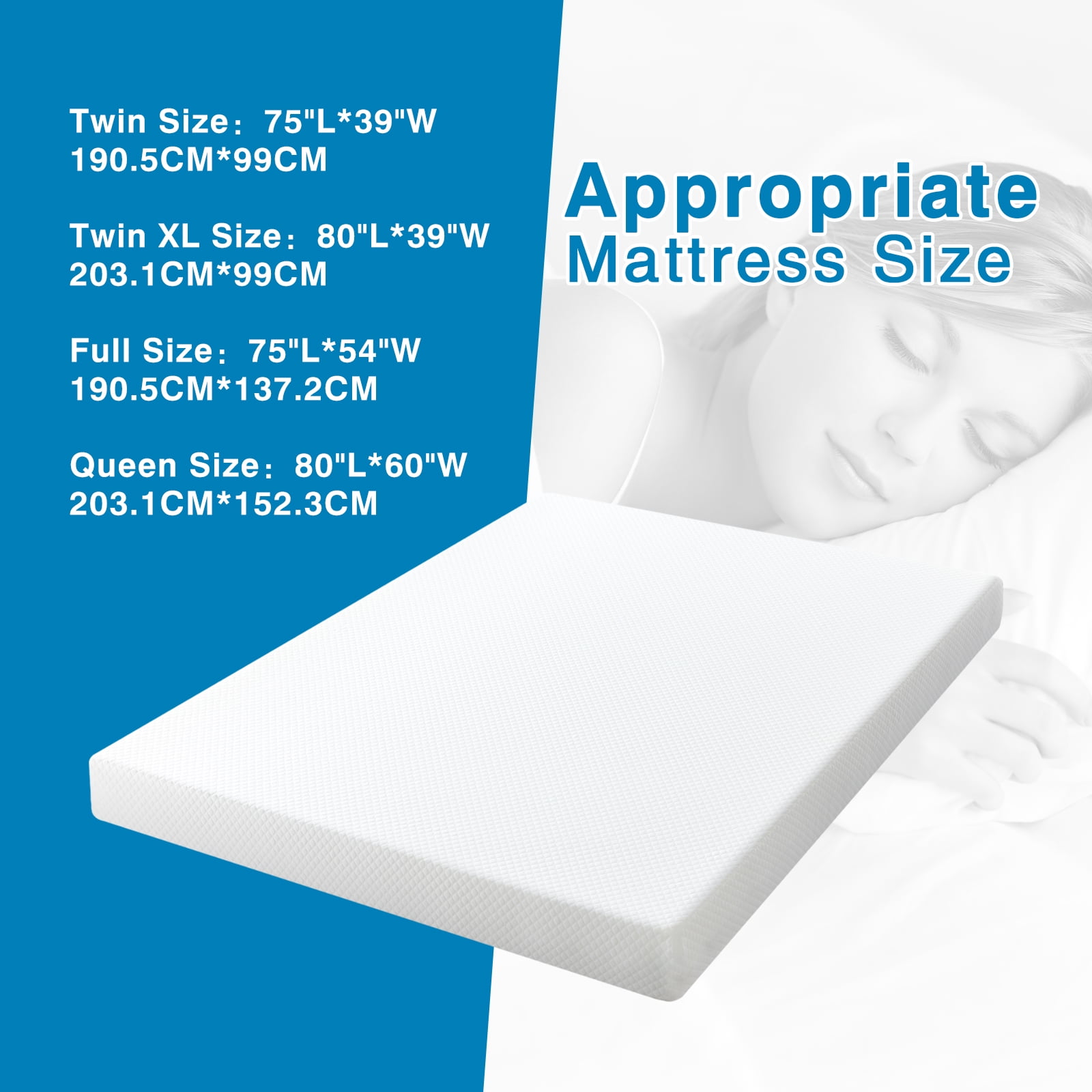 VFD 6" Twin XL Size Memory Foam Mattress, Medium Feel
