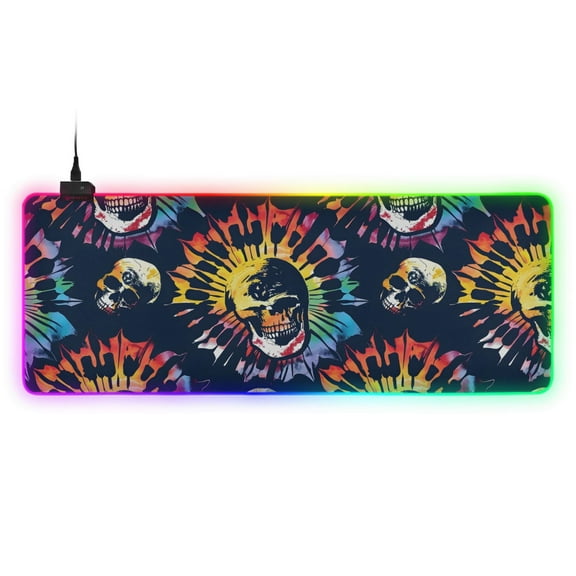 Large RGB Gaming Mouse Pad Led Glowing Mousepad Non-Slip Rubber Base 13 Light Modes 31.5x11.8 Colorful Skull