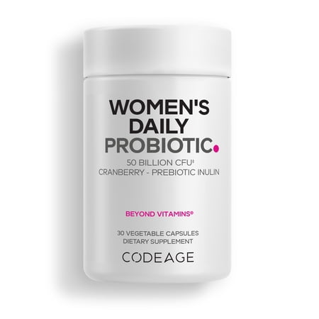 Codeage Women’s Daily Probiotic Supplement – 50 Billion CFU Supplement, Cranberry Fruit Powder, Prebiotic Chicory Root Inulin – Women’s Wellness Support – 1 Capsule Per Serving Non-GMO – 30 Capsules