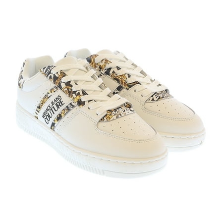 

Versace Jeans Couture White Gold Baroque Detail Lace Up Fashion Court Sneakers-7 for womens