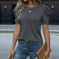 thumbnail image 2 of Suéter de Corta Abullonada para Mujer, Tops de y Verano 2025, Conjuntos de Punto, Camisa de Cuello Redondo, Blusas, Gris Oscuro L, 2 of 4