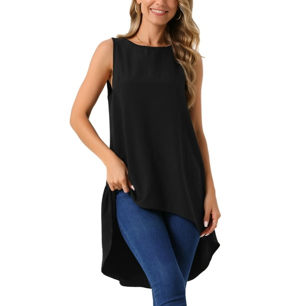 INSPIRAR CHIC Blusas sin mangas de mujer de corte asimétrico, sueltas, de verano, color negro