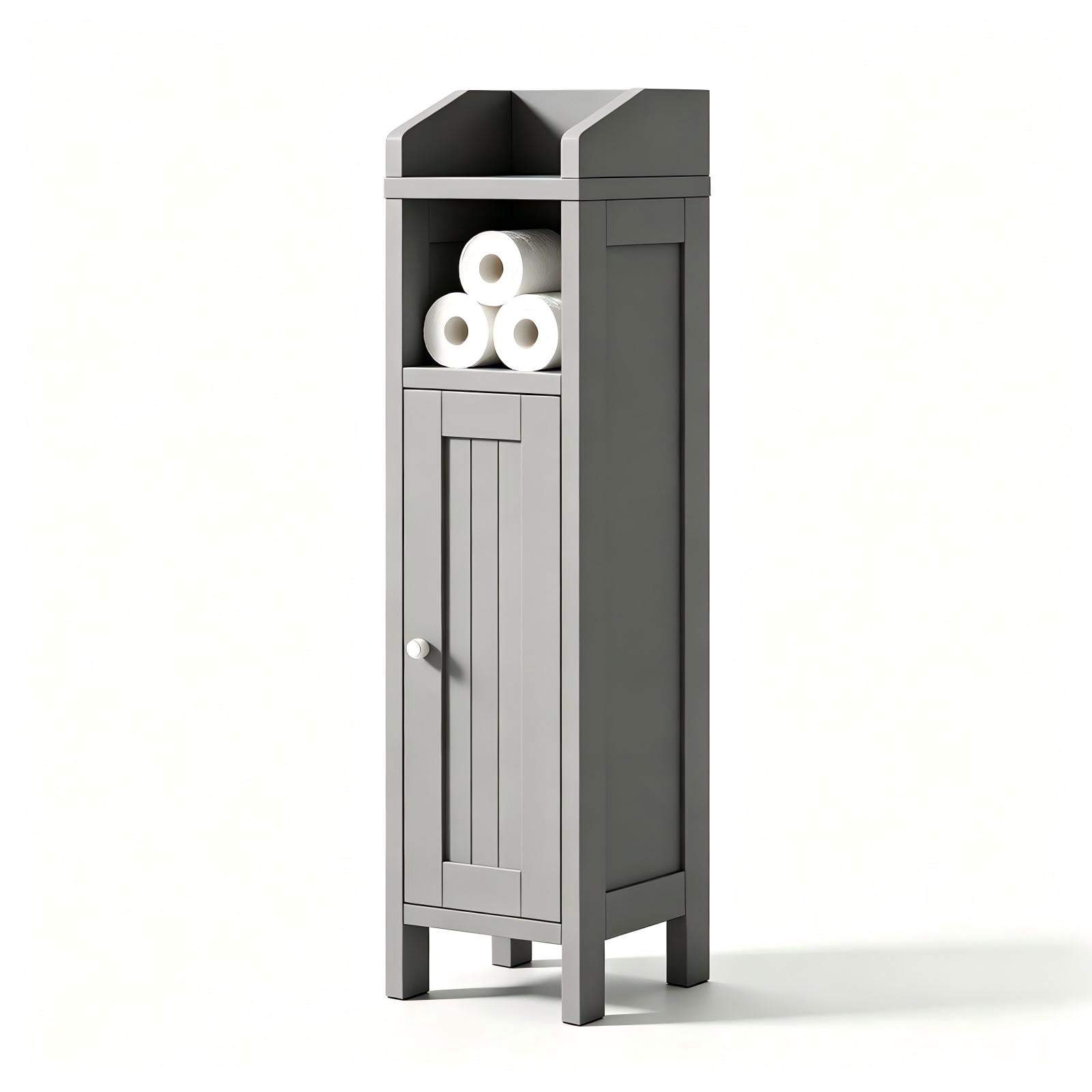 Grey Bathroom Floor Cabinet with Door and Shelf, 7.87 x 7.87 x 31.5 in