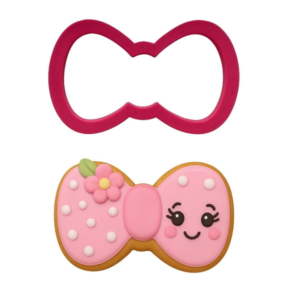 Pink Hair Bow Cookie Cutter (4x2.5") - Cute Bow Shape for Baking, Fondant, and Crafts