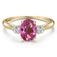 thumbnail image 3 of Gem Stone King 10K Yellow Gold Pink Mystic Topaz and Lab Grown Diamond 3-Stone Ring for Women | 1.52 Cttw | Oval 8X6MM | Gemstone November Birthstone | Size 8, 3 of 6