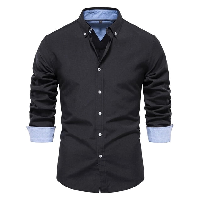 Nueva camisa Oxford de mezcla de algodón de primavera para hombres, camisas casuales de negocios sociales de manga larga con botones para hombres
