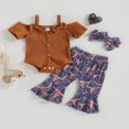 thumbnail image 2 of 3PCS Toddler Girl Short Sleeve Romper Rib Knit Button Bodysuit Flare Pants Clothes, 2 of 6
