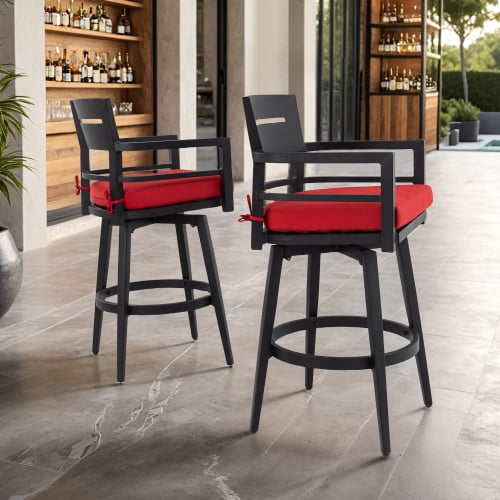 2-Piece Swivel Bar Chairs 360° Swivel, Ergonomic Backrest & Armrests,Weather-Resistant & Durable Patio Bar Stool