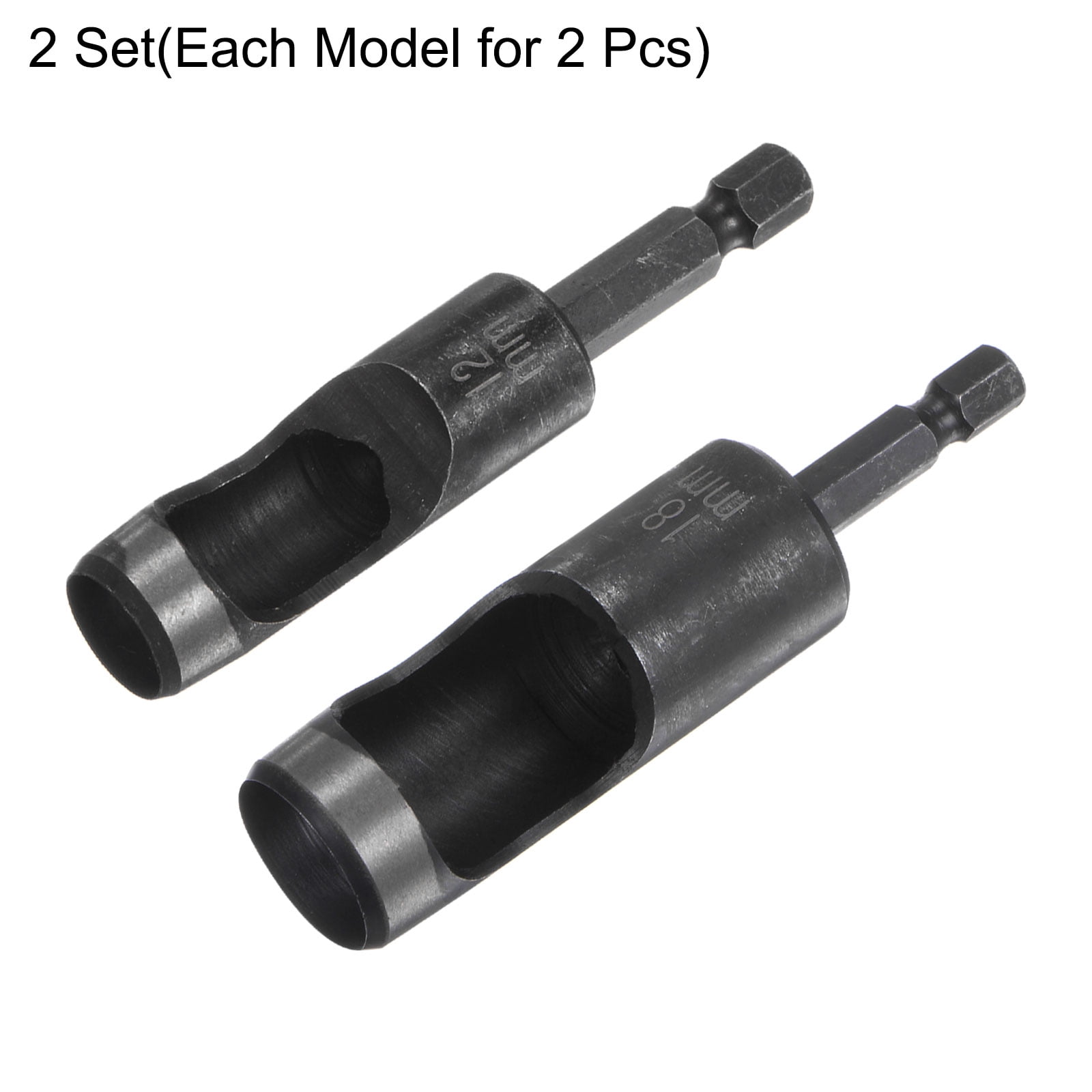 Uxcell 4pack 12mm,18mm Leather Hollow Hole Punch with 1/4" Hex Shank for Drill, Belt Hole Punch Punching Cutter Tool