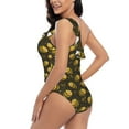 thumbnail image 4 of Salouo Cute Cartoon Bees Pattern One Shoulder Ruffled One Piece Swimsuit for Women V Neck Swimwear Tummy Control Bathing Suit-Large, 4 of 6