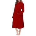 thumbnail image 5 of Women's Long Lapel Warm Bathrobe - Solid Color Thick Fitted Sleepwear Nightgown - Burgundy - S, 5 of 5