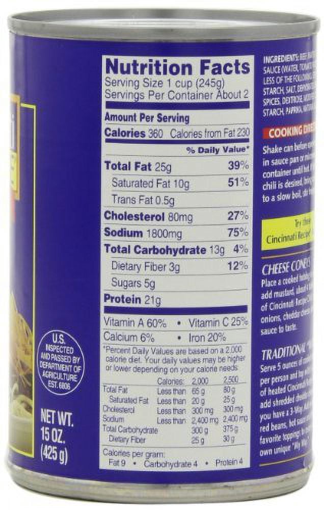 Cincinnati Recipe Chili with Meat, 15-Ounce (Pack of 6) Home Grocery Product