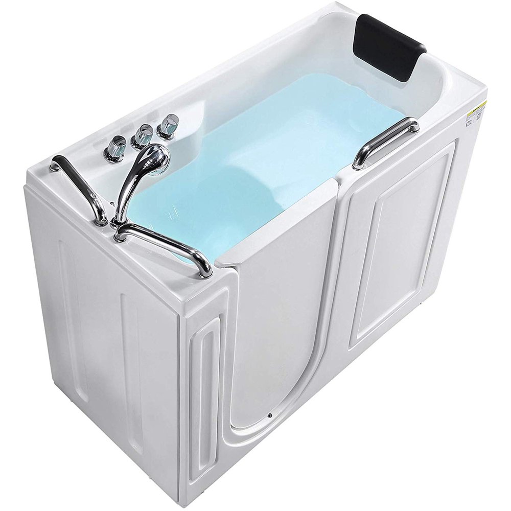 Mecor Walkin Whirlpool Bathtub, Rectangular Soaking Bathtub with Built