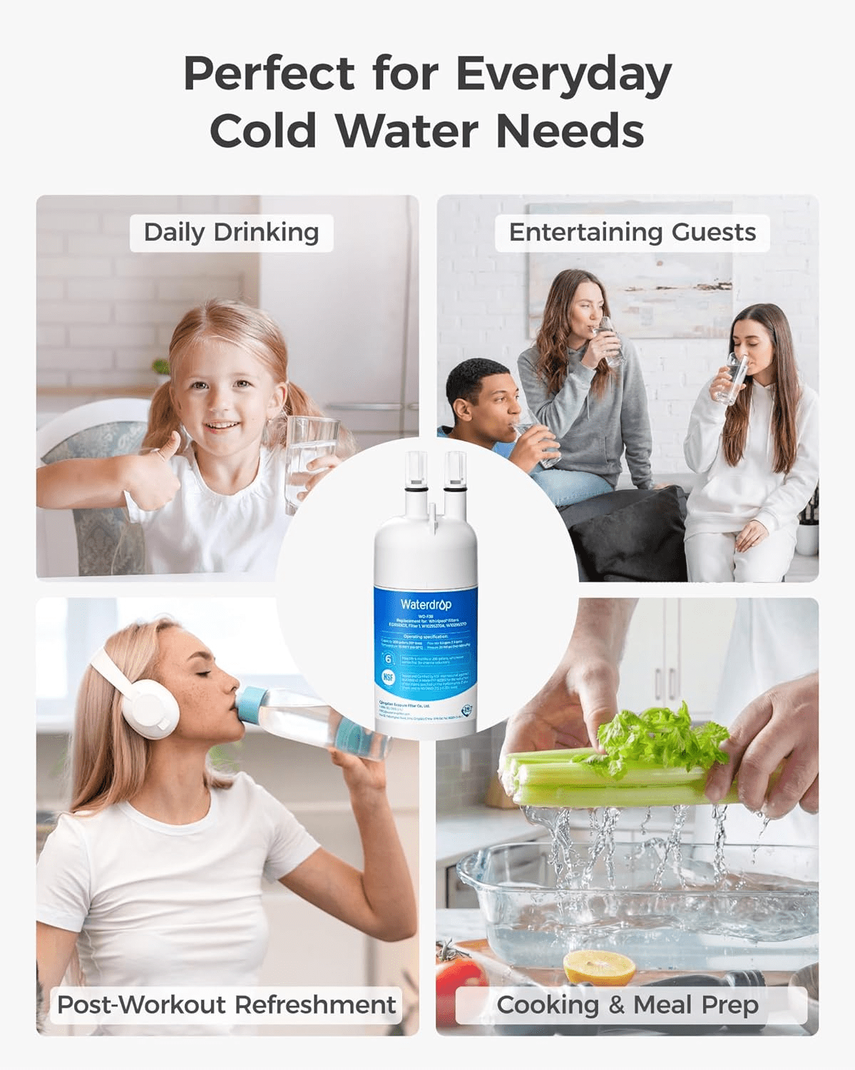 Waterdrop EDR1RXD1 Replacement for Everydrop® Filter 1,W10295370A, EDR1RXD1B, P8RFWB2L, P4RFWB, Kenmore® 46-9081, 46-9930, WD-F38 Refrigerator Water Filter, 3 Pack