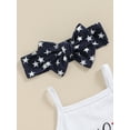 thumbnail image 6 of Suealasg 4th of July Baby Girl Clothes Sleeveless Letter Print Cami Romper +Ruffle Shorts +Bow Headband 0 3 6 12 18 Month Newborn Girl Summer Outfit, 6 of 7