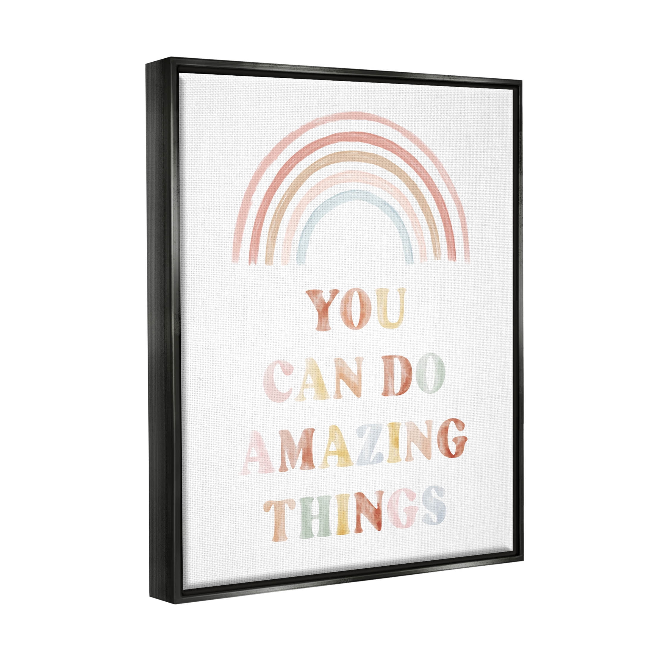Stupell Industries Uplifting Pastel Rainbow Quote Graphic Art Jet Black Floating Framed Canvas Print Wall Art, Design by Daphne Polselli