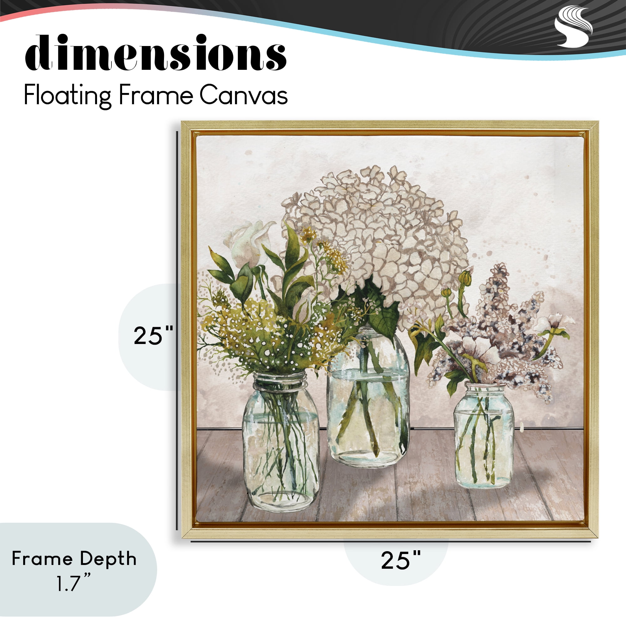Stupell Industries Jars Of Wildflowers Gold Framed Floater Canvas Wall Art, design by Elizabeth Medley