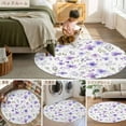 thumbnail image 6 of 8ft Round Rug, Purple Spring Floral Non-Skid Rubber Backing Large Area Rugs - Living Room Bedroom Home Office, Pastoral Botanical Watercolor Indoor Floor Mat Carpets Washable Rug, 6 of 9