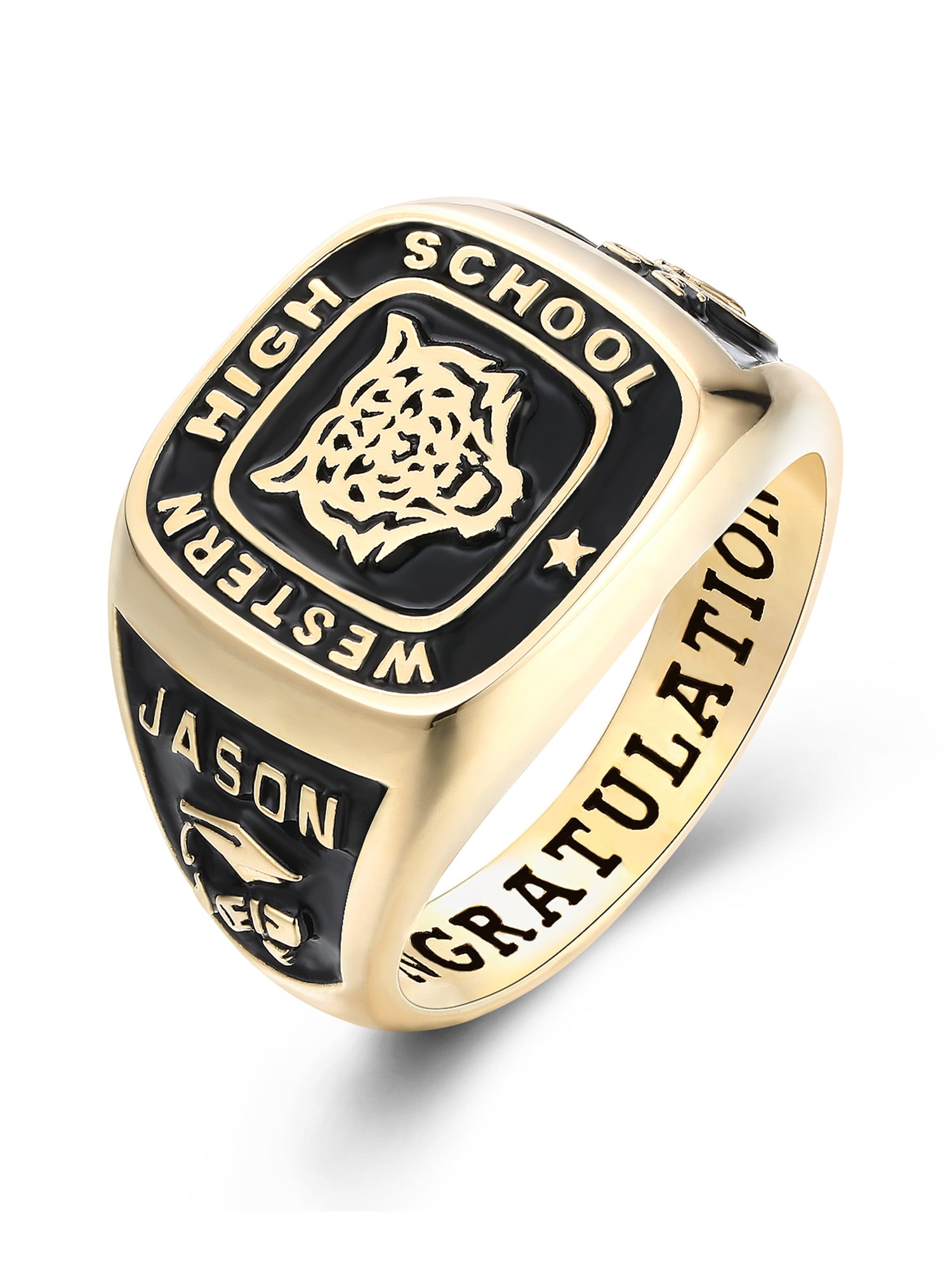 Mementos USA Personalized Men's Class Rings Sterling Silver for High School College-Signet-Gold