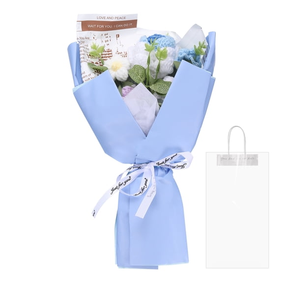Ramo de flores de ganchillo, ramo de rosas tejido a mano para el Día de la Madre y cumpleaños, azul degradado