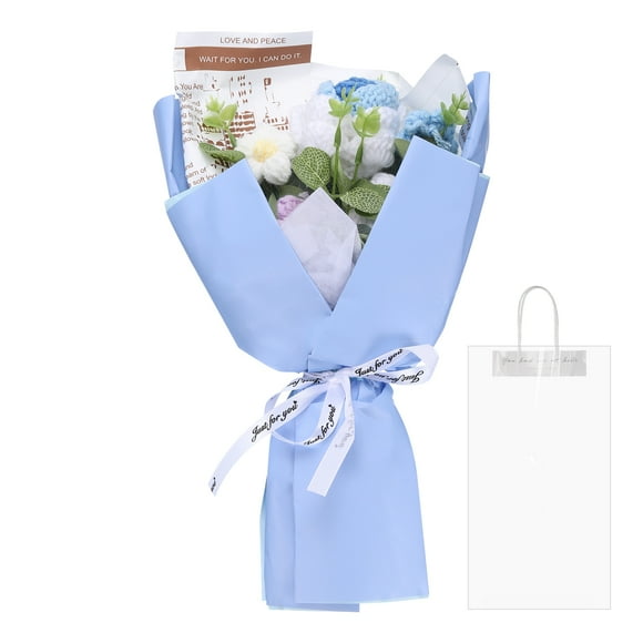 Ramo de flores de ganchillo, ramo de rosas tejido a mano para el Día de la Madre y cumpleaños, azul degradado