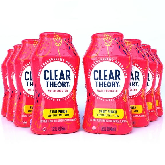 Clear Theory Water Flavoring Drops with Electrolytes, Water Enhancer Liquid Flavored Water Drink Mix, Hydration for Kids, Vegan, Gluten Free, Low Calorie, Fruit Punch, 8 Pack, 1.62 Fl Oz Bottles