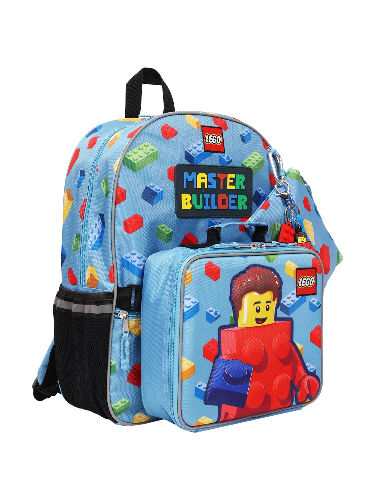 LEGO Boy's 17" "Master Builder" 4-Piece Backpack Set with Lunch Box, Pencil Pouch, & LEGO Keychain