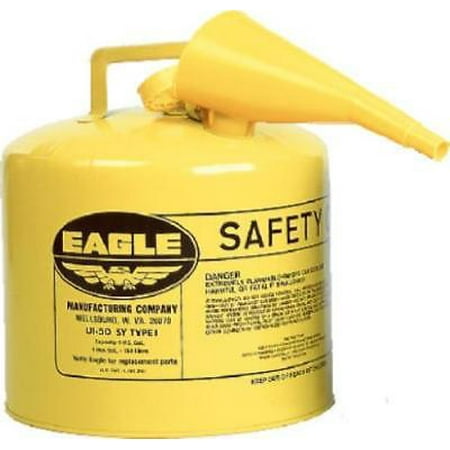 Eagle 5 Gallon Yellow Type 1 Safety Diesel Gas Can With F-15 Funnel