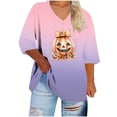 thumbnail image 2 of Tops for Women Plus Size Halloween Printed V-neck 3/4 Sleeve T-shirt Plus Loose Top,Womens Blouse Pink, 2 of 4