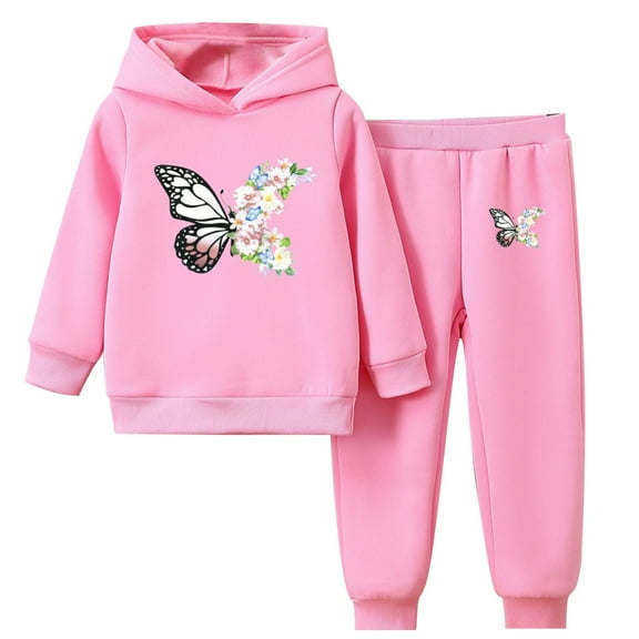 Eltusu Girls Outfit Sets 2 Pieces, Long Sleeve Pullover Elastic Bottom Hoodies and Sweatpants Set Pink Size 2-11 T