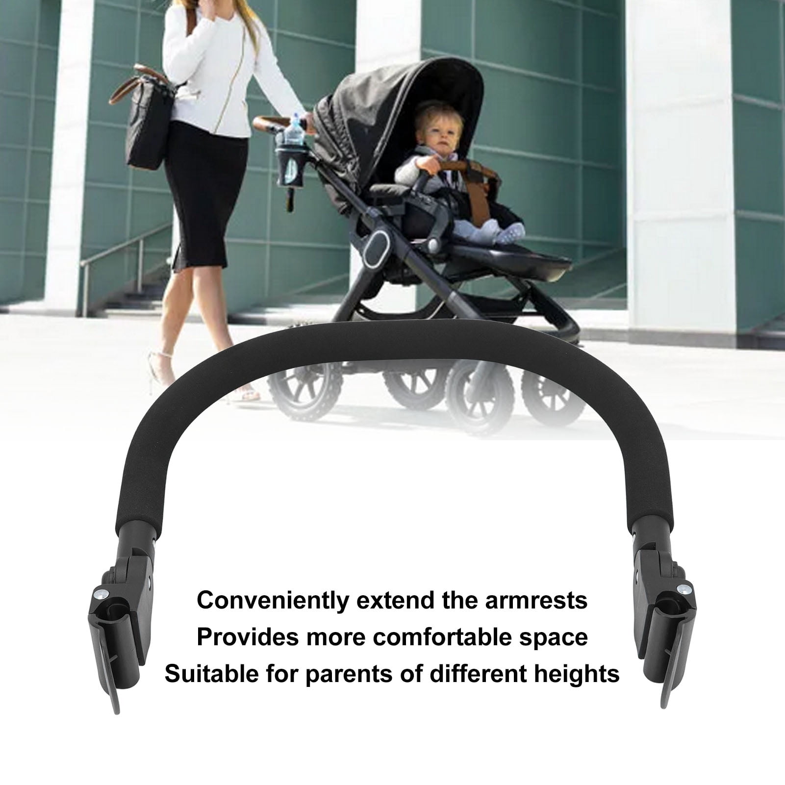 YAHHU Baby Stroller Armrest Bumper Bar Extension Guardrail Crossbar Easy Install Safety Handle, Black (16.9 inches / 43 cm)