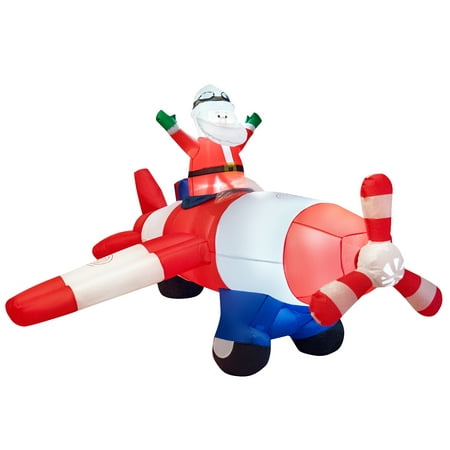 Costway 8Ft LED Inflatable Christmas Santa Claus Flying Airplane Blow-Up Yard