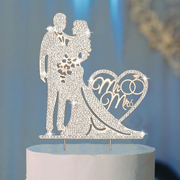 Cake Topper Rhinestone Metal Mr and Mrs Cake Topper Wedding Bride and Groom Bridal Shower Cake Decorations(3pcs